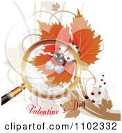 Poster, Art Print Of Valentines Day Text Under A Magnifying Glass Over A White Heart Spotted Ladybug