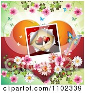 Poster, Art Print Of Butterfly Daisy Blossom And Heart Picture Valentines Day Background