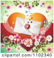 Poster, Art Print Of Butterfly Daisy Blossom Love Letter And Heart Picture Valentines Day Background