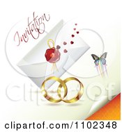 Poster, Art Print Of Wedding Bands With An Invitation Envelope And Butterflies 2
