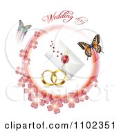 Poster, Art Print Of Wedding Day Text Over Bands A Letter And Butterflies With A Pink Clover Circle 1