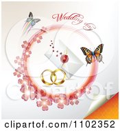 Poster, Art Print Of Wedding Day Text Over Bands A Letter And Butterflies With A Pink Clover Circle 2