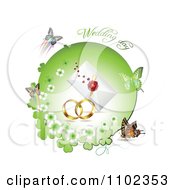 Poster, Art Print Of Wedding Day Text Over Bands A Letter And Butterflies With A Green Clover Circle 1
