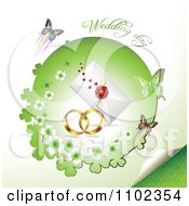 Poster, Art Print Of Wedding Day Text Over Bands A Letter And Butterflies With A Green Clover Circle 2