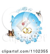Poster, Art Print Of Wedding Day Text Over Bands A Letter And Butterflies With A Blue Clover Circle