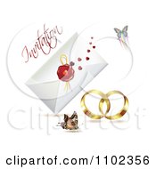 Poster, Art Print Of Wedding Bands With An Invitation Envelope And Butterflies 1
