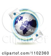 Blue Globe Circled With Fast Sealed Envelopes