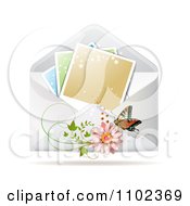 Instant Photo With A Butterfly And Daisy On An Envelope