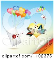 Poster, Art Print Of Valentines Day Text Under Love Letters With Balloons And Butterflies