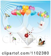 Poster, Art Print Of Butterflies With Sealed Letters And Heart Balloons
