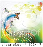 Poster, Art Print Of Butterflies With Magical Trails Foliage And Copyspace