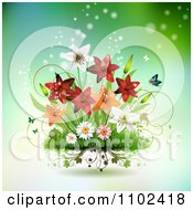 Poster, Art Print Of Butterfly And Lily Background 2