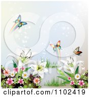 Poster, Art Print Of Butterfly And Lily Background 3