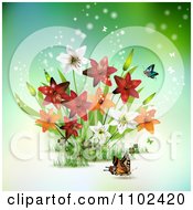 Poster, Art Print Of Butterfly And Lily Background 1