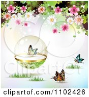 Poster, Art Print Of Butterfly Protective Sphere And Blossoms Background