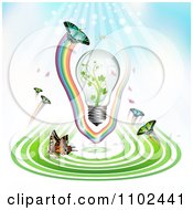 Poster, Art Print Of Butterfly And Green Energy Light Bulb Background