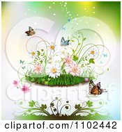 Poster, Art Print Of Butterfly Grass And Spring Flower Background 3