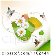 Poster, Art Print Of Butterfly Daisy And Leaf Background 2