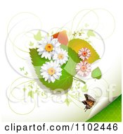 Poster, Art Print Of Butterfly Daisy And Leaf Background 4