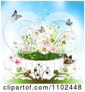 Poster, Art Print Of Butterfly Grass And Spring Flower Background 2