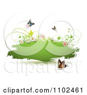 Poster, Art Print Of Butterfly And Floral Green Grunge Banner