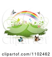 Poster, Art Print Of Butterfly And Rainbow Green Grunge Banner 1