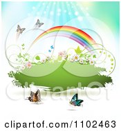 Poster, Art Print Of Butterfly And Rainbow Green Grunge Banner 2