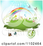 Poster, Art Print Of Butterfly And Rainbow Green Grunge Banner 3