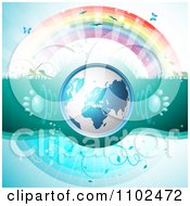 Poster, Art Print Of 3d Blue Globe With Paw Print Sound Waves Under A Rainbow