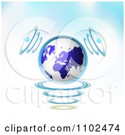 Poster, Art Print Of 3d Blue Globe With Communication Sound Waves On Gradient