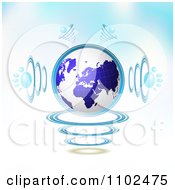 Poster, Art Print Of 3d Blue Globe With Paw Print Sound Waves On Gradient