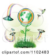 Clipart Butterflies And Rainbows Around A Flower Globe Royalty Free Vector Illustration