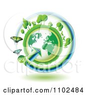 Poster, Art Print Of Butterflies With A Go Arrow Around A Green Globe With Tress Horses And Homes On Top