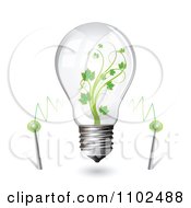 Poster, Art Print Of Renewable Green Energy Light Bulb With Current And A Vine