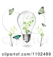 Poster, Art Print Of Renewable Green Energy Light Bulb With Butterflies