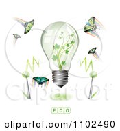 Poster, Art Print Of Renewable Green Energy Light Bulb With Butterflies And Rainbows 1