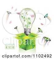 Poster, Art Print Of Renewable Green Energy Light Bulb In A Box With Butterflies 1