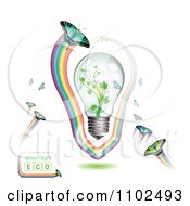 Poster, Art Print Of Renewable Green Energy Light Bulb With Butterflies And Rainbows 4