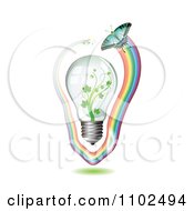 Poster, Art Print Of Renewable Green Energy Light Bulb With Butterflies And Rainbows 5