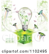 Poster, Art Print Of Renewable Green Energy Light Bulb In A Box With Butterflies 2