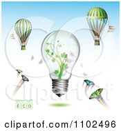 Poster, Art Print Of Renewable Green Energy Light Bulb With Hot Air Balloons And Butterflies
