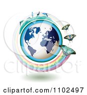 Poster, Art Print Of Butterflies With Rainbows Over A Blue Globe With Dolphins On Top 2