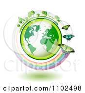 Poster, Art Print Of Butterflies With A Rainbow Around A Green Globe With Tress Horses And Homes On Top