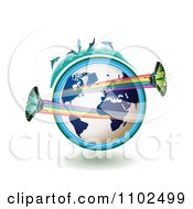 Poster, Art Print Of Butterflies With Rainbows Over A Blue Globe With Dolphins On Top 1