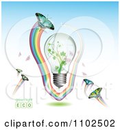 Poster, Art Print Of Renewable Green Energy Light Bulb With Butterflies And Rainbows 3