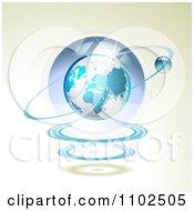 Poster, Art Print Of Shiny Blue Globe With A Ring On Beige