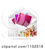 Clipart Three Instant Photos In An Envelope With Lilies And A Butterfly Royalty Free Vector Illustration