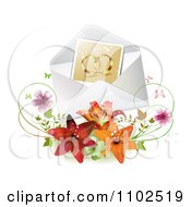 Poster, Art Print Of Photo Of Gold Wedding Bands In An Envelope With Butterflies Blossoms And Lilies