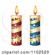 Poster, Art Print Of 3d Red And Blue Gold Striped Floral Candles