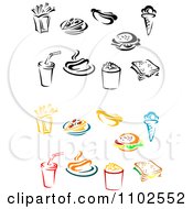 Poster, Art Print Of Colored And Black And White Fries Pizza Hot Dog Ice Cream Burger Soda Popcorn And Sandwich